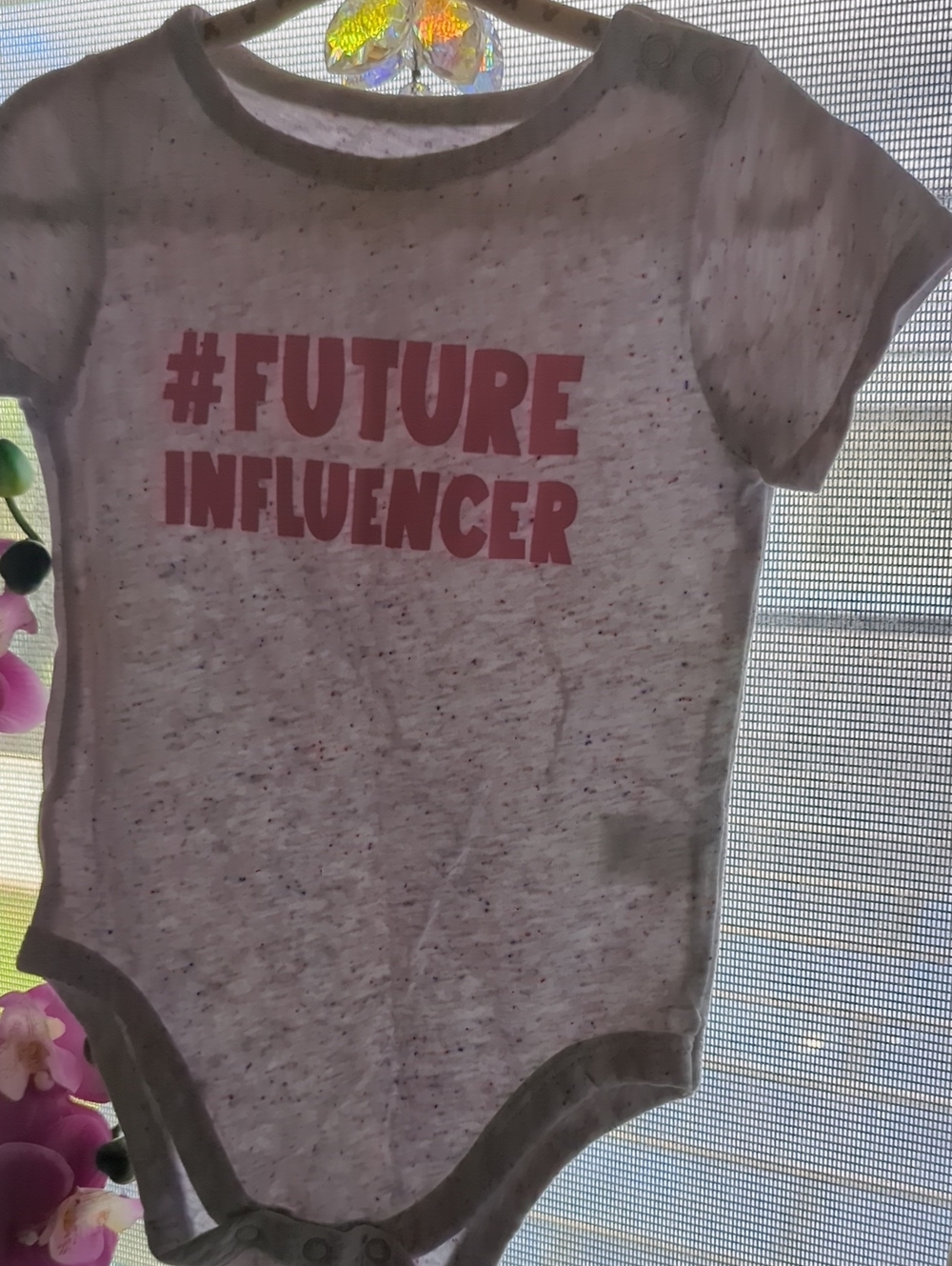 Garanimals White Speckled Onesie with Pink "#FUTURE INFLUENCER" Print